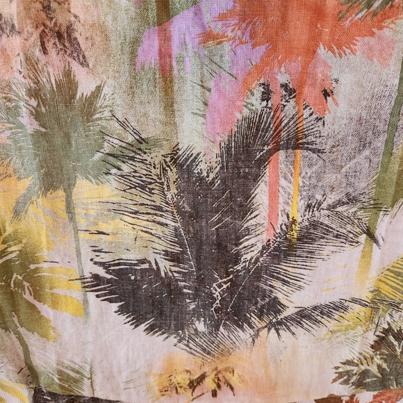 Helga May Linen Jungle Dress Bungalow Grey Italy Lagenlook Pockets Palm Tree - Picture 5 of 10